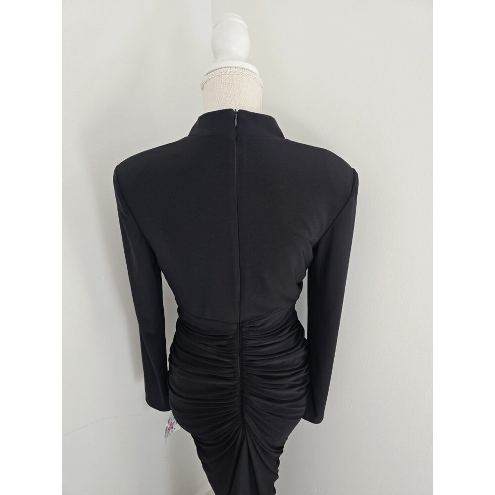 Betsy And Adam Black Bodycon High Slit Long Sleeves Ruched Dress Gown Maxi 10 M - Picture 11 of 11